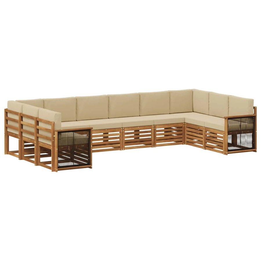 vidaXL Ecksofa Set aus massivem Akazienholz und wetterfestem Polyester in Natur-Beige - Bild 2