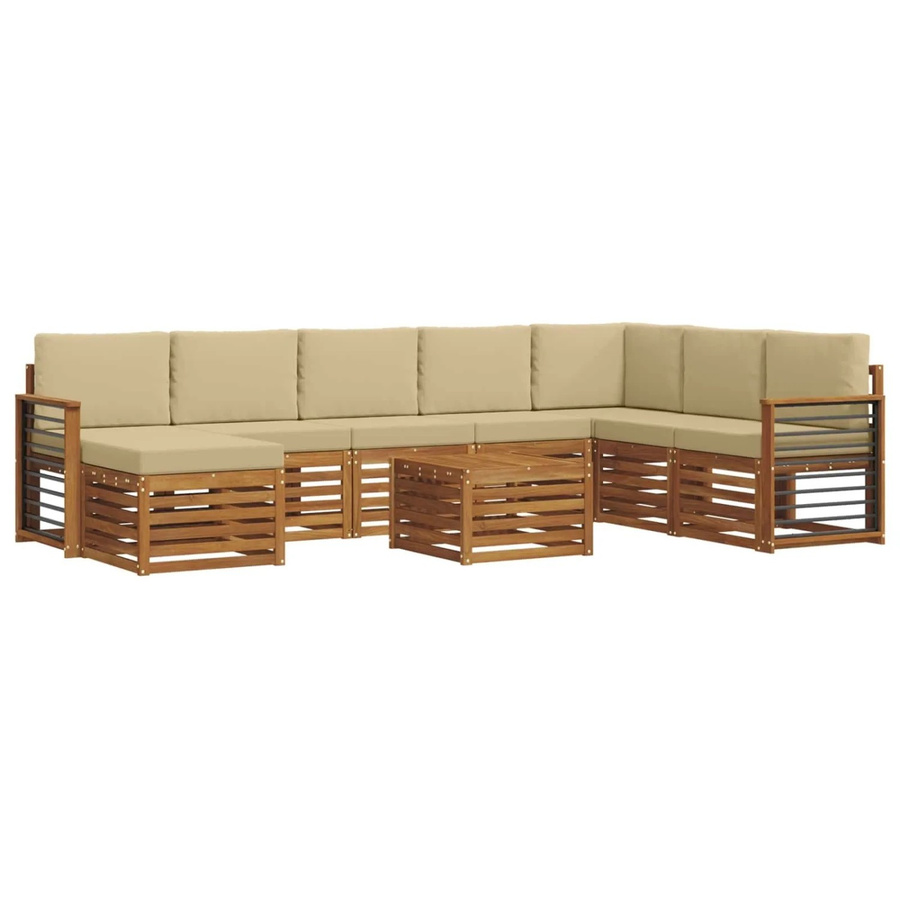 vidaXL Sofagarnitur 9-teilig aus Massivholz Akazie in Natur und Beige mit Polsterung und Kissen - Bild 2