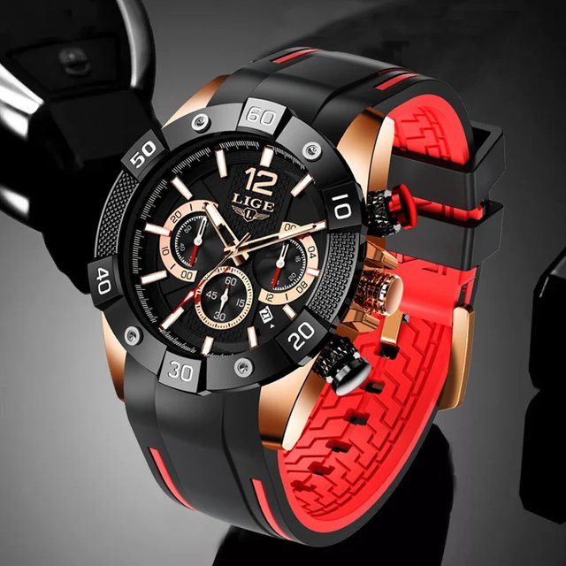 LIGE Armbanduhr Quarz, Silikonarmband, Schwarz, Herren - Bild 1