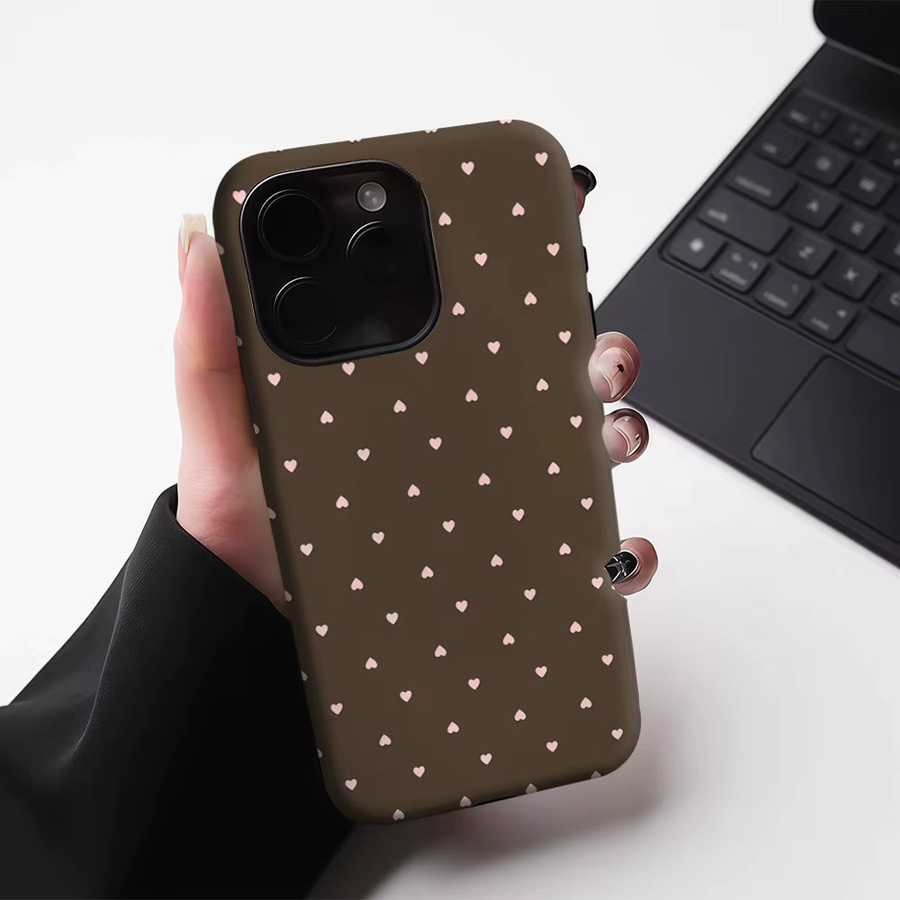 Robuste Handyhülle von Potdemiel mit rotem Herz auf hellbraunem Hintergrund für iPhone 17, 16, 15, 14, 13 Pro Max Plus, magnetisch und doppelschichtig - Bild 5