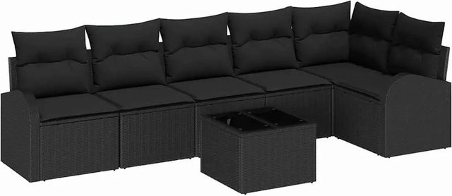 vidaXL Garten-Sofa-Set aus Poly Rattan in Schwarz mit 7 Teilen und Kissen im L-Shape Design - Bild 1