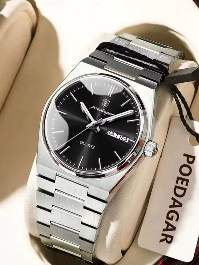 POEDAGAR Armbanduhr Quarz, Edelstahl, Silber, Schwarz, Damen - Bild 5