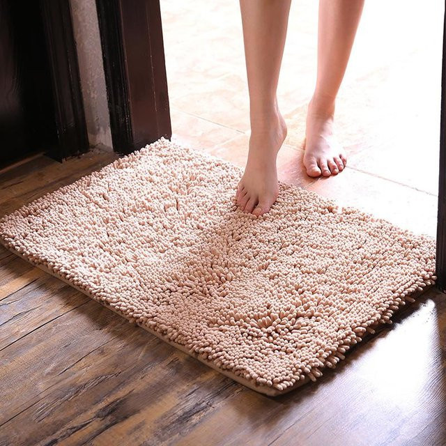 Saugfähige und rutschfeste Chenille-Bodenmatte aus Mikrofaser in Beige, B/B: 60 x 90 cm - Bild 1