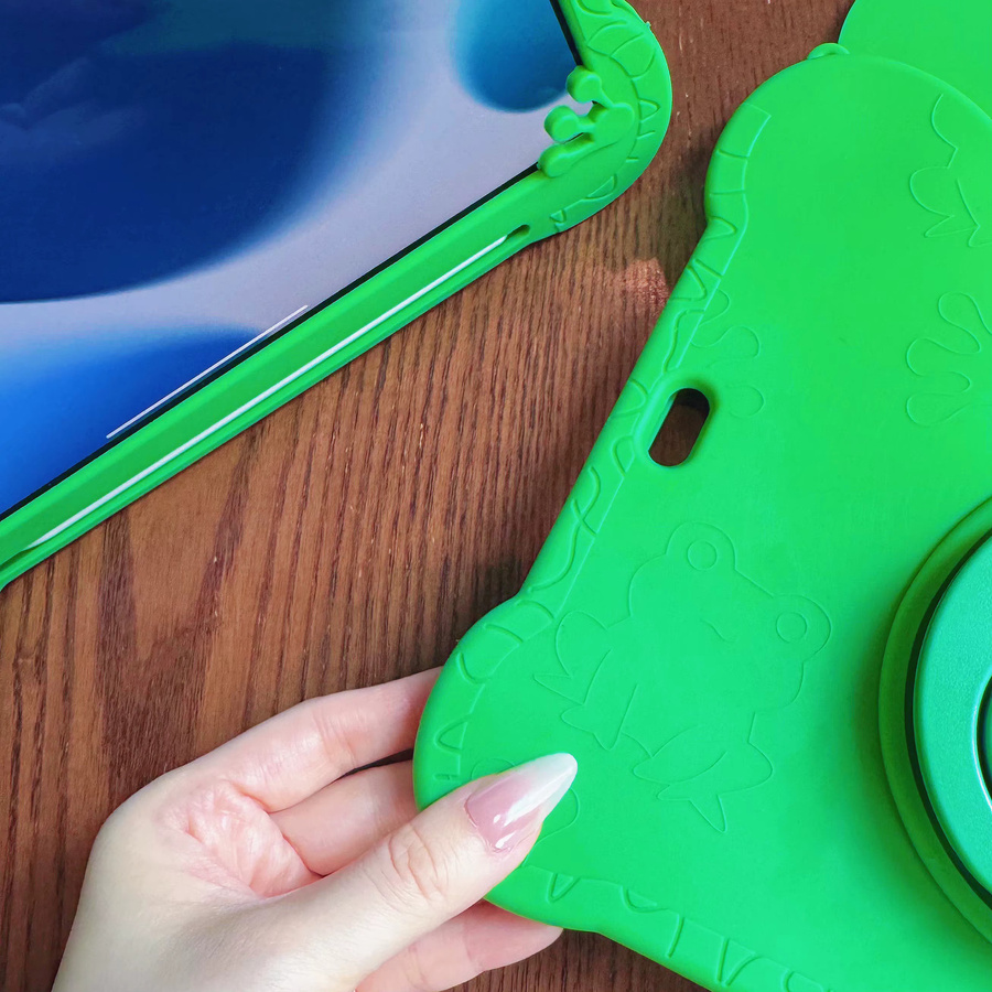 Samsung Galaxy Tab A9 Plus A11 Plus 11 Zoll Tablet-Hülle aus weichem Silikon mit 3D-Cartoon-Frosch-Halterung in Grün - Bild 5