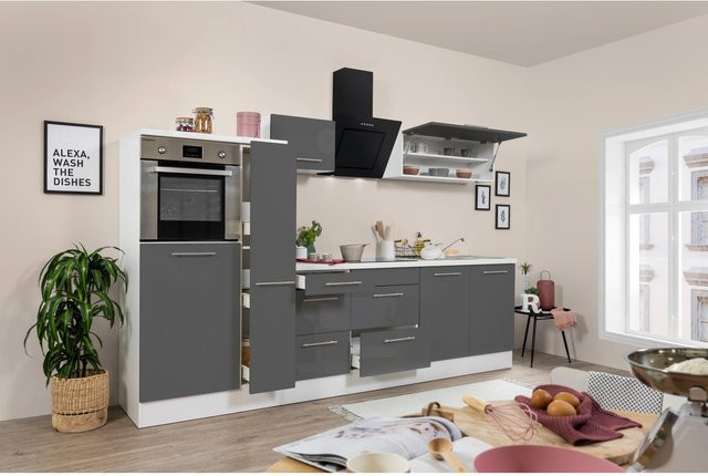 Respekta Premium Küchenzeile modern in Grau Hochglanz und Weiß mit Soft-Close-Türen und Schubladen aus MDF - Bild 1