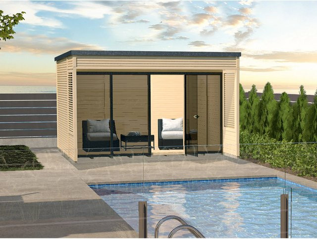 WEKA Gartenhaus Cubilis 2.0 aus Massivholz in Beige mit Flachdach B/H/T: 388 x 249 x 480 cm - Bild 1