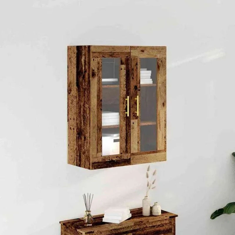 vidaXL Hängevitrine im Landhausstil aus Holz und Glas in Braun, Wandregal mit Glastüren, B/T/H: 69,5 x 34 x 90 cm - Bild 1