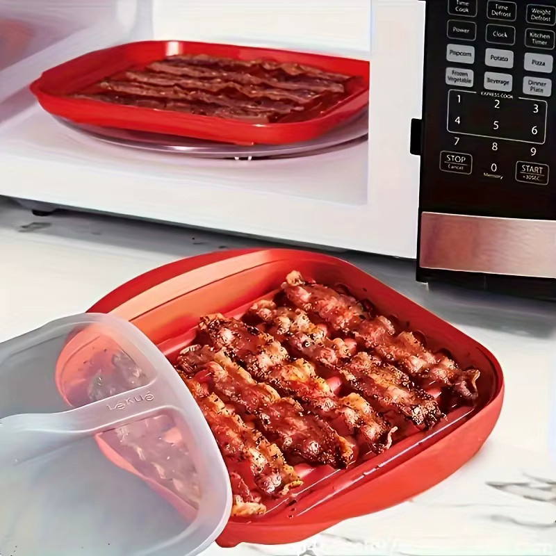 YOCITY Mikrowellen-Bacon-Maker mit Spritzschutzdeckel in Rot - Bild 2