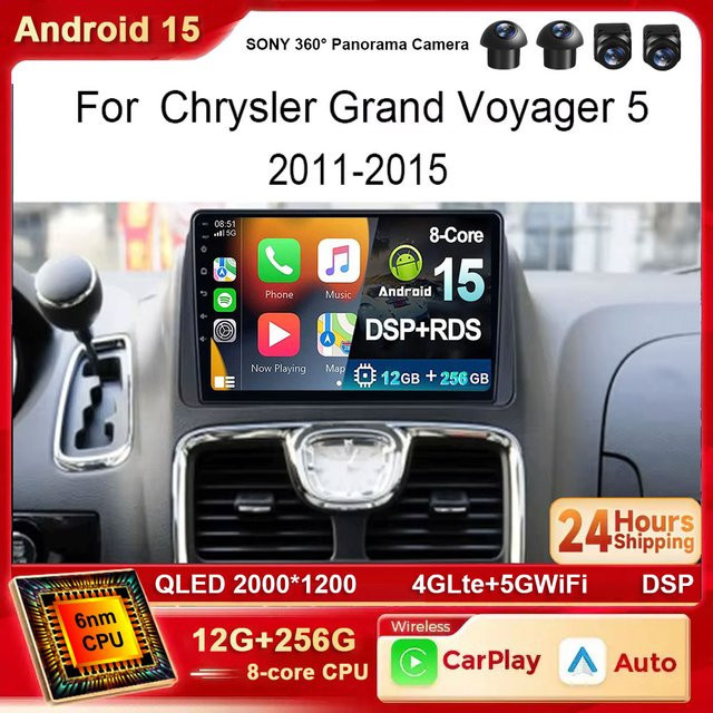 TIEYEZ Android 15 Autoradio mit 4G WIFI und 360 Kamera für Chrysler Grand Voyager 5 (2011-2015) und Dodge Grand Caravan (2008-2020) in Schwarz - Bild 1