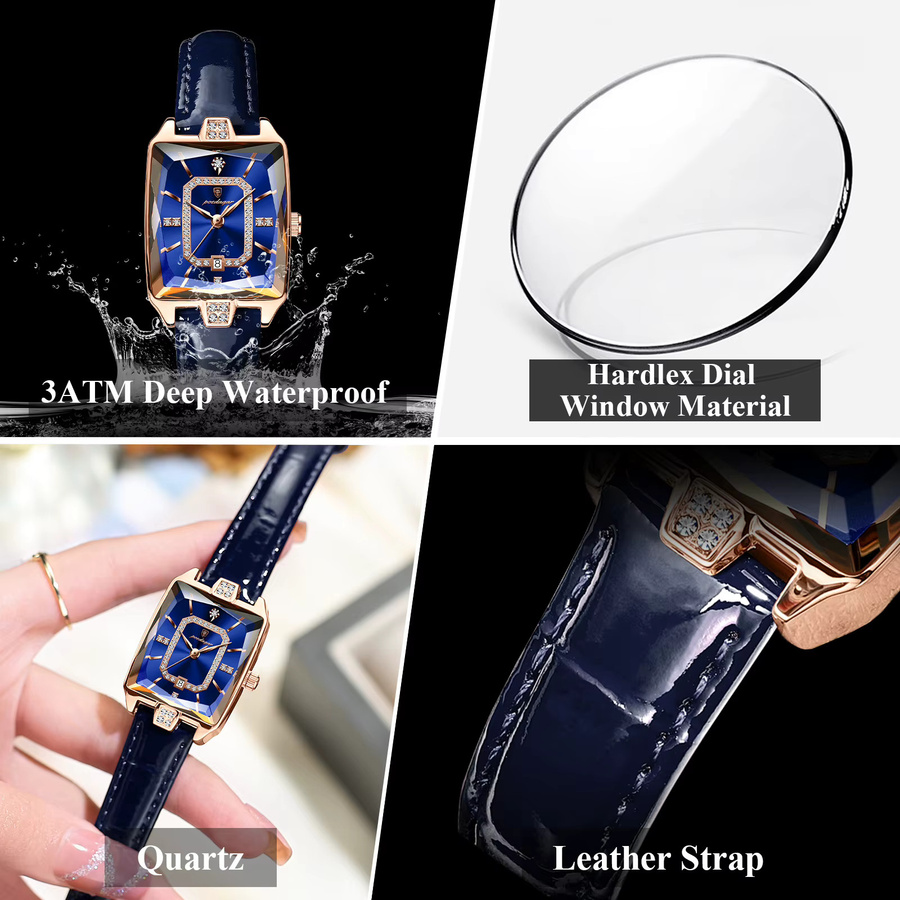 POEDAGAR Armbanduhr, Quarz, Leder, Blau, Roségold, Damen - Bild 3