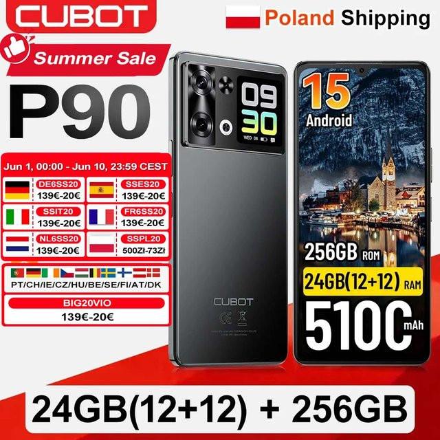Cubot P90 Smartphone Android 15 Schwarz mit 256GB Speicher, 24GB RAM, 6,88 Zoll 120Hz Display, 64MP Kamera, 5100mAh Akku, NFC und Fingerabdrucksensor - Bild 1