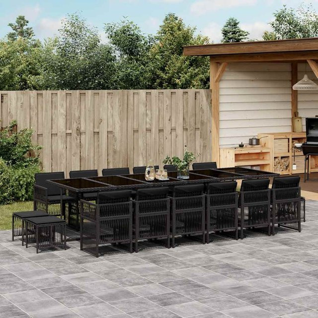 vidaXL 17-teilige Garten-Essgruppe aus Poly Rattan mit Kissen in Schwarz - Bild 3