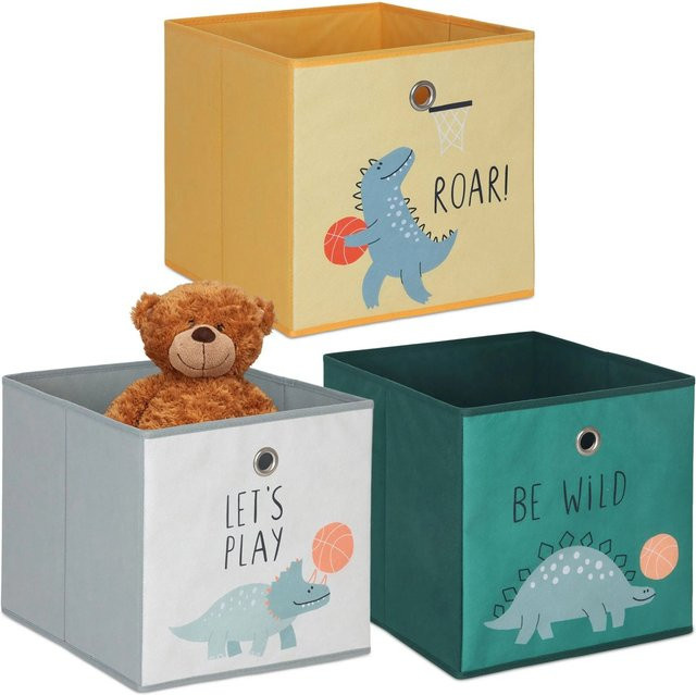 Relaxdays Kinder Aufbewahrungsboxen 3er Set aus Vlies und Pappe in Bunt, B/T/H: 30 x 30 x 30 cm - Bild 1