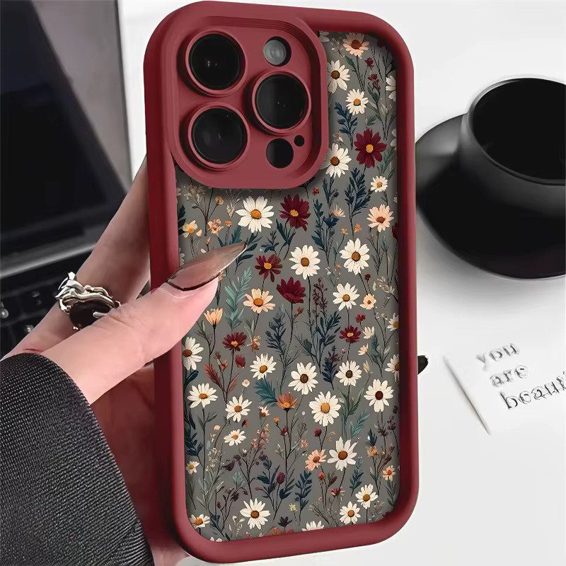 Apple iPhone Handyhülle aus TPU mit weißem und rotem Blumenmuster und erhöhtem Rand zum Schutz vor Stürzen - Bild 2