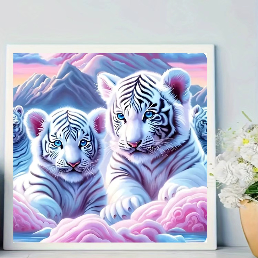Zwillings-Weißer-Tiger-Muster DIY Diamant-Malerei-Set, Rahmenlose Voll-Diamant-Kunst - Bild 2