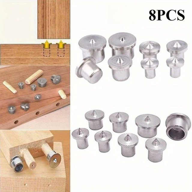 LIQU 8er Set Dübel Zapfen Mittelpunkt Set zur Holzbearbeitung mit 6-12mm Ausrichtungsstiften in Silber - Bild 1