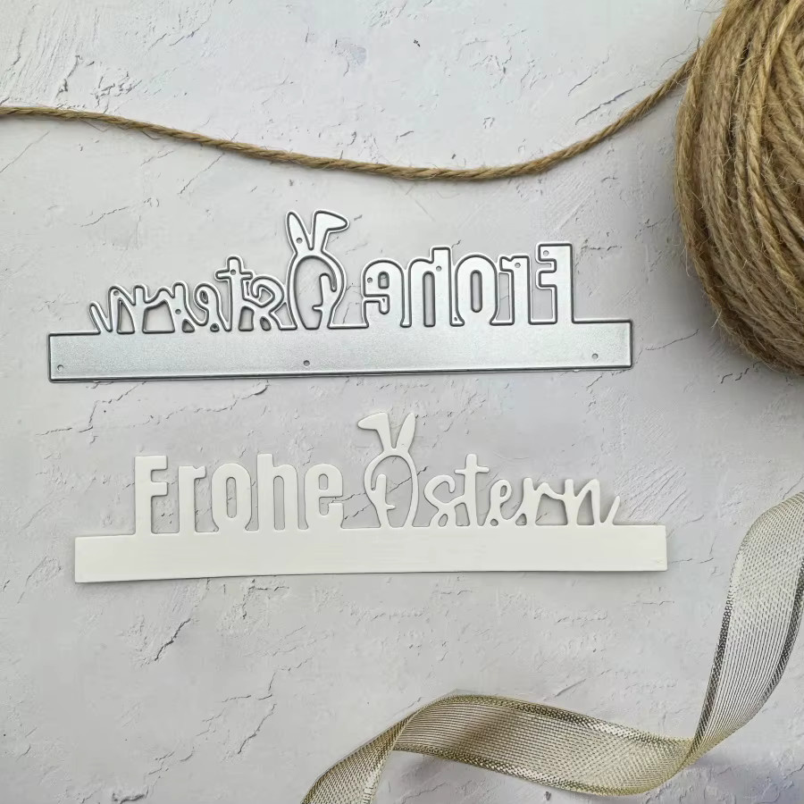 Metall-Schablone Frohe Ostern mit deutscher Phrase für DIY Scrapbooking und Kartenbasteln - Bild 3