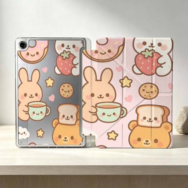 Weiche Tablet-Hülle mit Hasen-Bären-Muster für Samsung Galaxy Tab S10 S9 S8 S7 S6 A11 A10 A9 FE Plus Lite faltbar - Bild 1