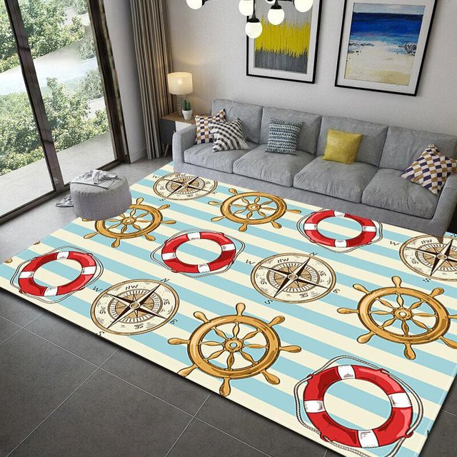 Lodestar Bereichsteppich Marineblau Gestreift mit Ozean-Motiv, rutschfest und wasserdicht, B/T: 80 x 50 cm - Bild 1