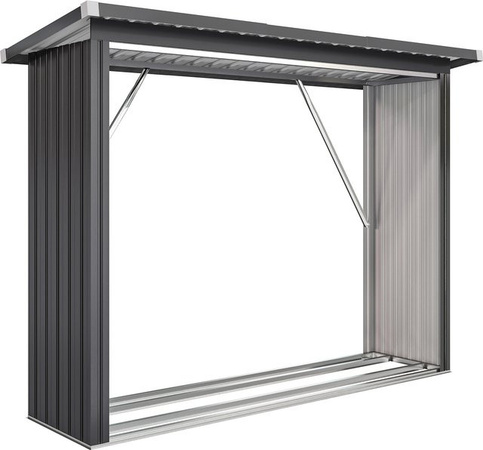 Outsunny Kaminholzregal für den Außenbereich aus Stahl mit Pultdach in Dunkelgrau, B/T/H: 213 x 66,5 x 150 cm
