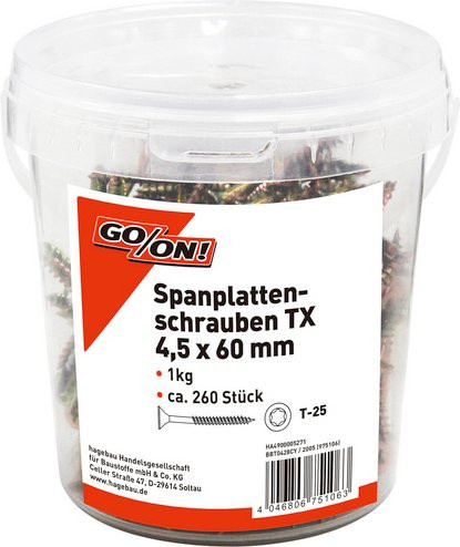 GO/ON! Torx-Spanplattenschraube aus Stahl in Gold, Durchmesser: 4,5 mm, Länge: 60 mm - Bild 1