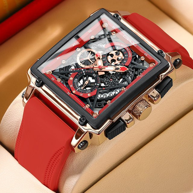 CRRJU Armbanduhr Quarz, rechteckig, Chronograph, Datum, Silikon, Schwarz, Unisex - Bild 1