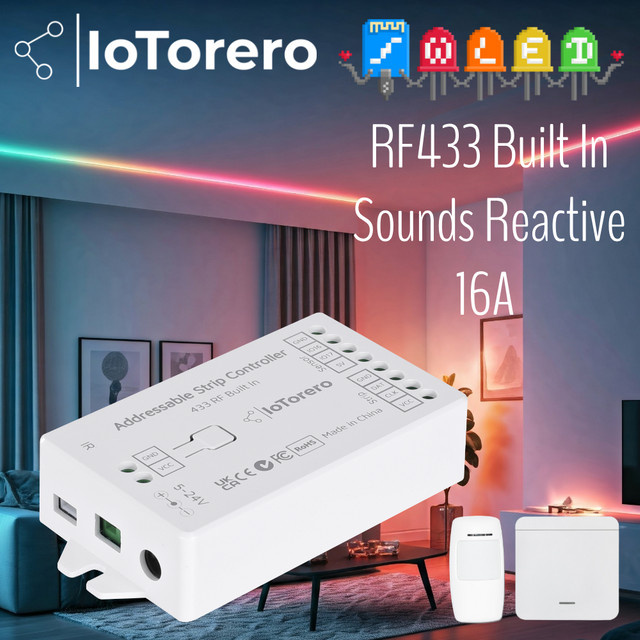 IoTorero WLED RF433 ESP32 Sounds Reaktiver Adressierbarer LED Streifencontroller 16A für WS2811 WS2812B WS2814 WS2815 in Weiß - Bild 1