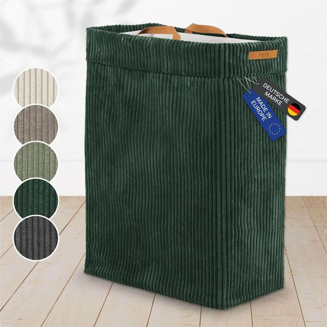 Lycce Wäschekorb aus Cord in Grün, platzsparender und faltbarer Nischenwäschekorb für Badezimmer, Schlafzimmer und Kinderzimmer - Bild 1