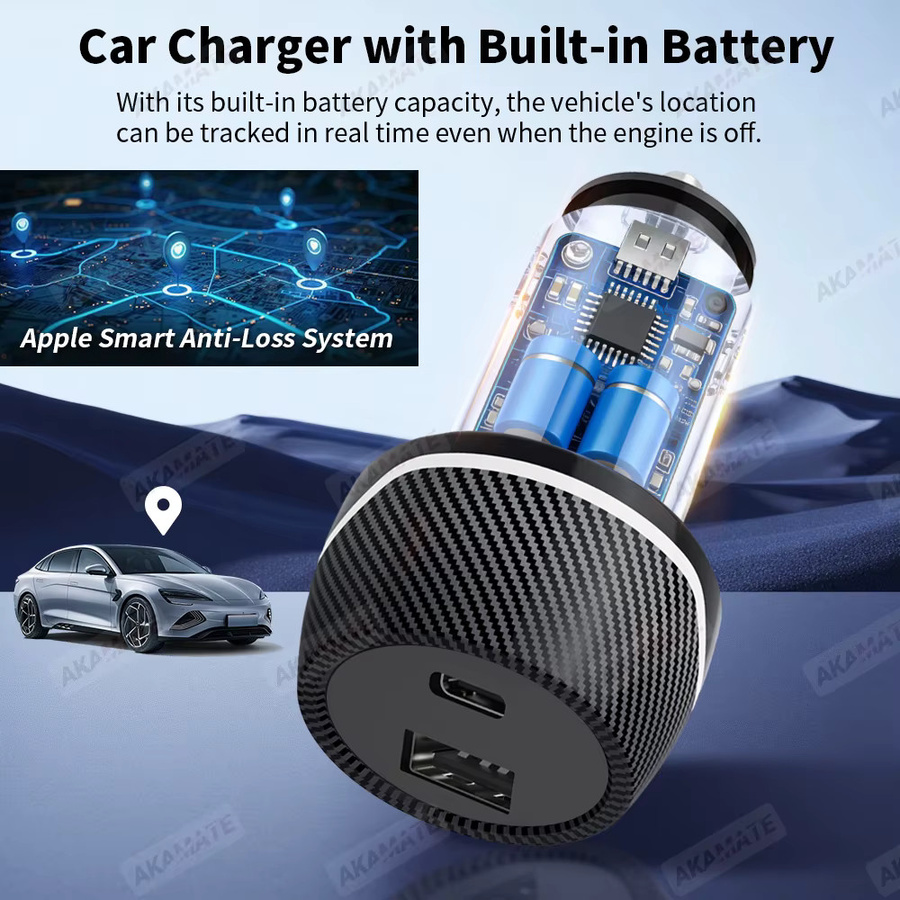 AKAMATE Auto-Ladegerät mit USB-C und GPS-Ortungsgerät für Apple Find My App in Schwarz - Bild 3