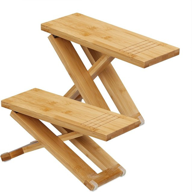 Relaxdays Toilettenhocker 2er Set aus Bambus und Silikon in Hellbraun Natur, klappbar und höhenverstellbar, B/T/H: 31 x 23 x 12 cm - Bild 1