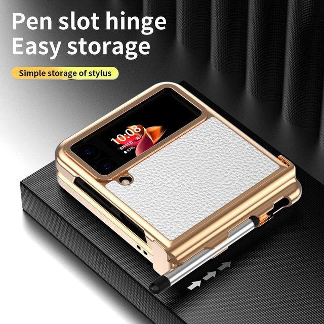 Anti-Staub Leder Schutzhülle für Samsung Galaxy Z Flip 4 5G in Gold - Bild 1