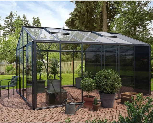 Bloomcabin Gewächshaus Klassik GHCSS12 mit integriertem Stauraum, Dachfenster und Belüftungssystem in Anthrazit/Schwarz aus Aluminium und Sicherheitsglas - Bild 1