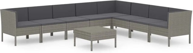 vidaXL 9-tlg Garten-Lounge-Set in U-Form aus Poly Rattan und Metall mit Auflagen und Couchtisch in Grau und Anthrazit - Bild 1