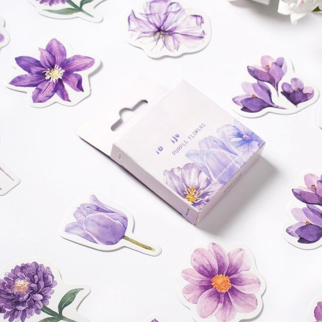 46 Stück NATAWA Box Aufkleber mit Blumen Fee und Orchideen in Lila, dekoratives Material für Tagebuch und Sammelalbum, Durchmesser: 4 cm - Bild 1