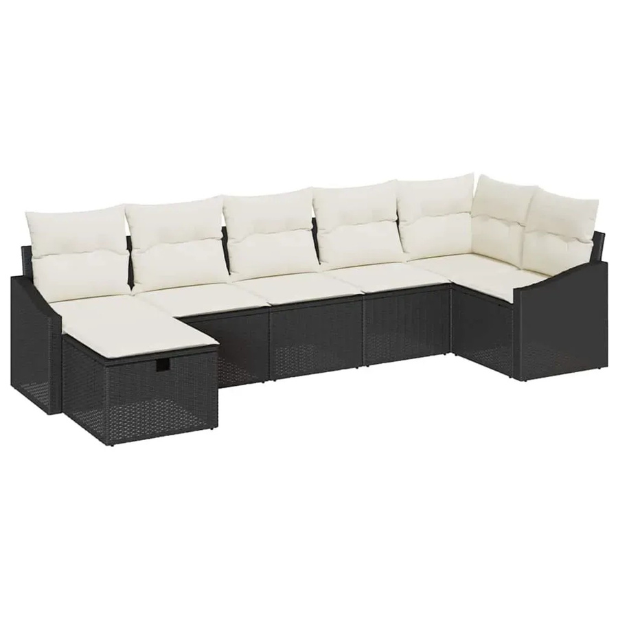 vidaXL Garten-Sofa-Set aus Polyrattan in Schwarz und Beige mit 7-teiliger Polstergarnitur für Terrasse und Balkon - Bild 2