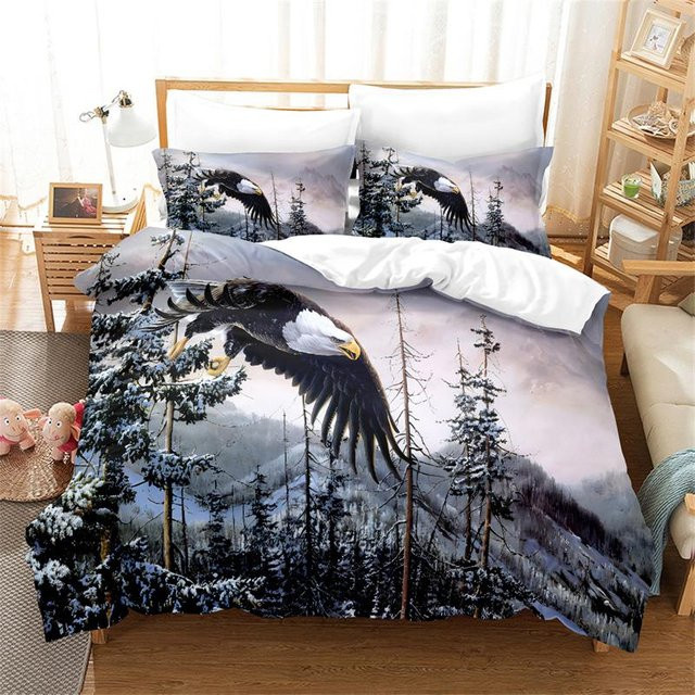 Dreiteiliges Bettwäsche-Set mit Adler-Digitaldruck von Binchi Outdoor Product, bestehend aus einem Bettbezug und zwei Kissenbezügen, mehrfarbig, B/H: 140 x 210 cm - Bild 1