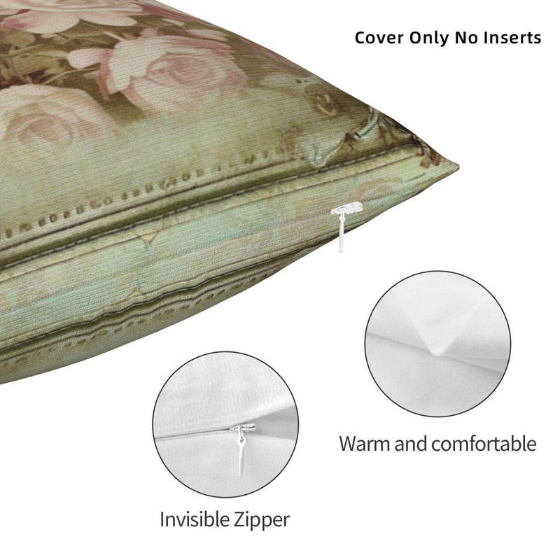 Lu Xika Chen Kissenhülle Shabby Chic mit Rosenmuster in Beige, quadratisch aus Polyester und Leinen, B/T/H: 45 x 45 x 45 cm - Bild 2
