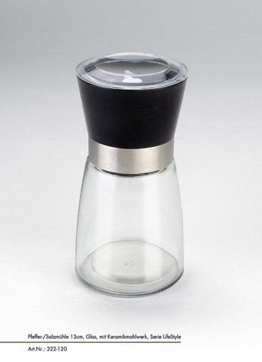 Zassenhaus Pfeffer- und Salzmühle JUSTINUS aus Glas und Edelstahl in Schwarz und Silber - Bild 1