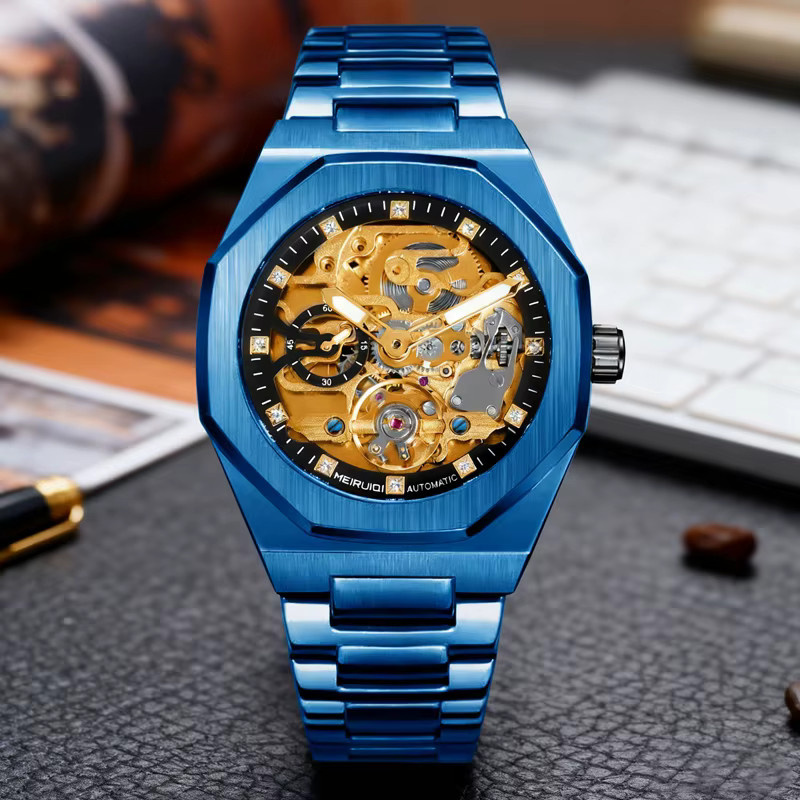 MEIRUIQI Armbanduhr Automatik, Edelstahl, Blau, Eckig, Herren - Bild 3
