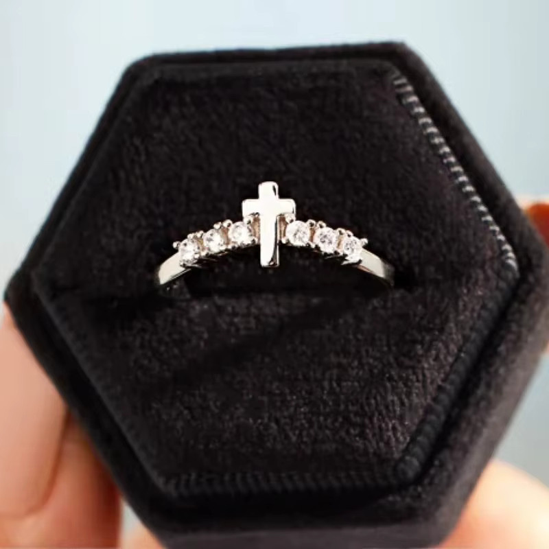 Huitan Fingerring Kreuz, Silber, Zirkonia, Damen - Bild 2