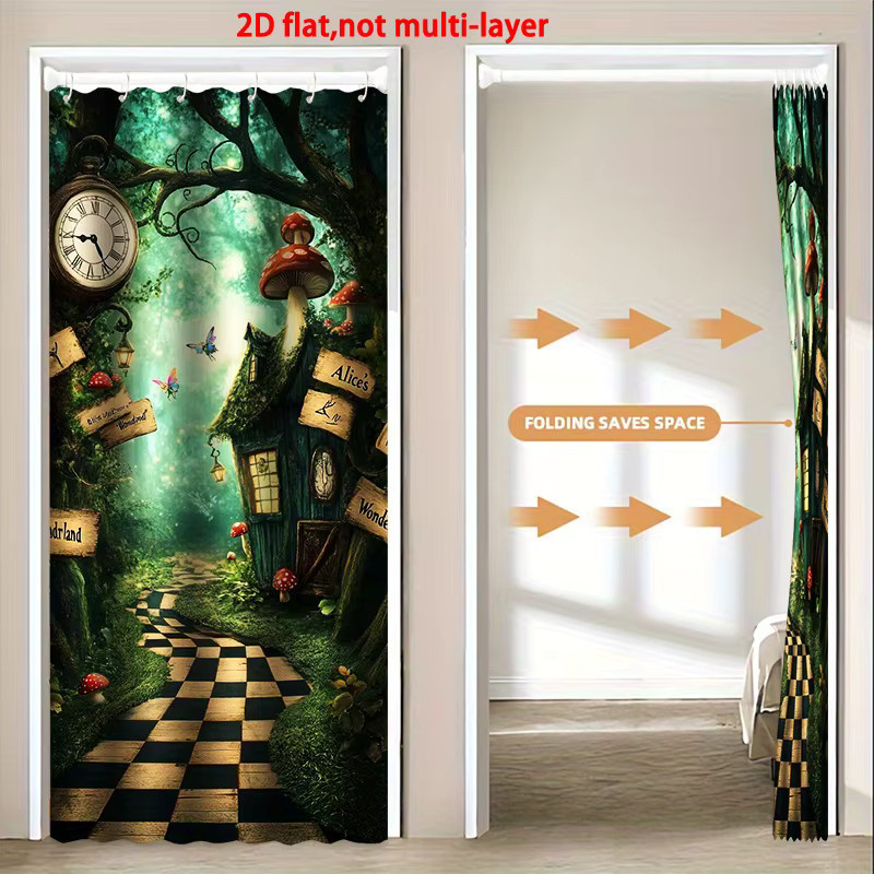 VIKAMA Türvorhang im Fantasy-Wald-Stil Alice im Wunderland Design, Trennvorhang für Flur und Wohnzimmer, Farbe: Multicolour, Breite: 100 cm, Höhe: 200 cm - Bild 3