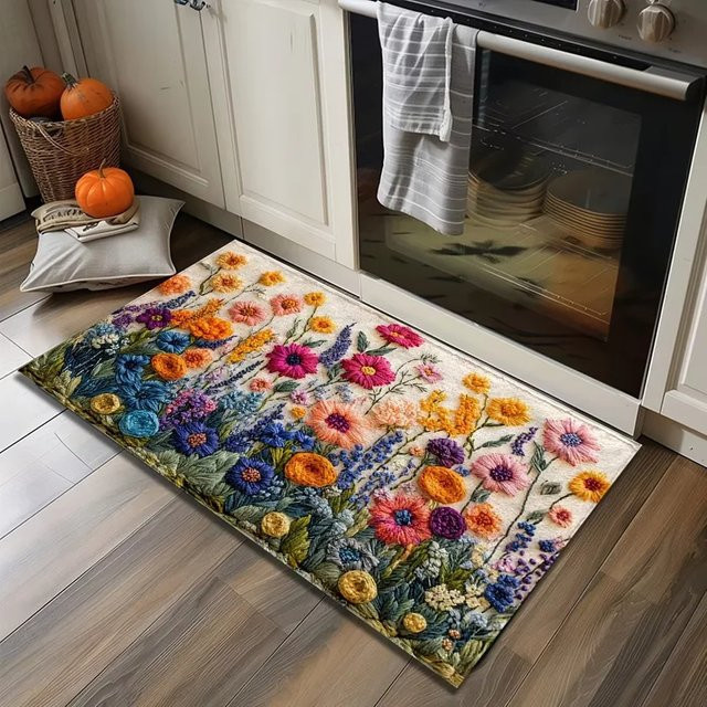 VIKAMA Blumenteppich mit floralem Design in Multicolour, wasserdichte Bodenmatte für Schlafzimmer und Sofa - Bild 1