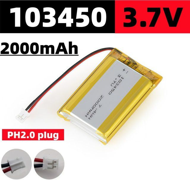 Roza Cinnie Wiederaufladbare Lithium-Polymer-Batterie 3,7 V 2000 mAh mit JST PH 2,0 mm 2-Pin-Stecker in Gelb - Bild 1