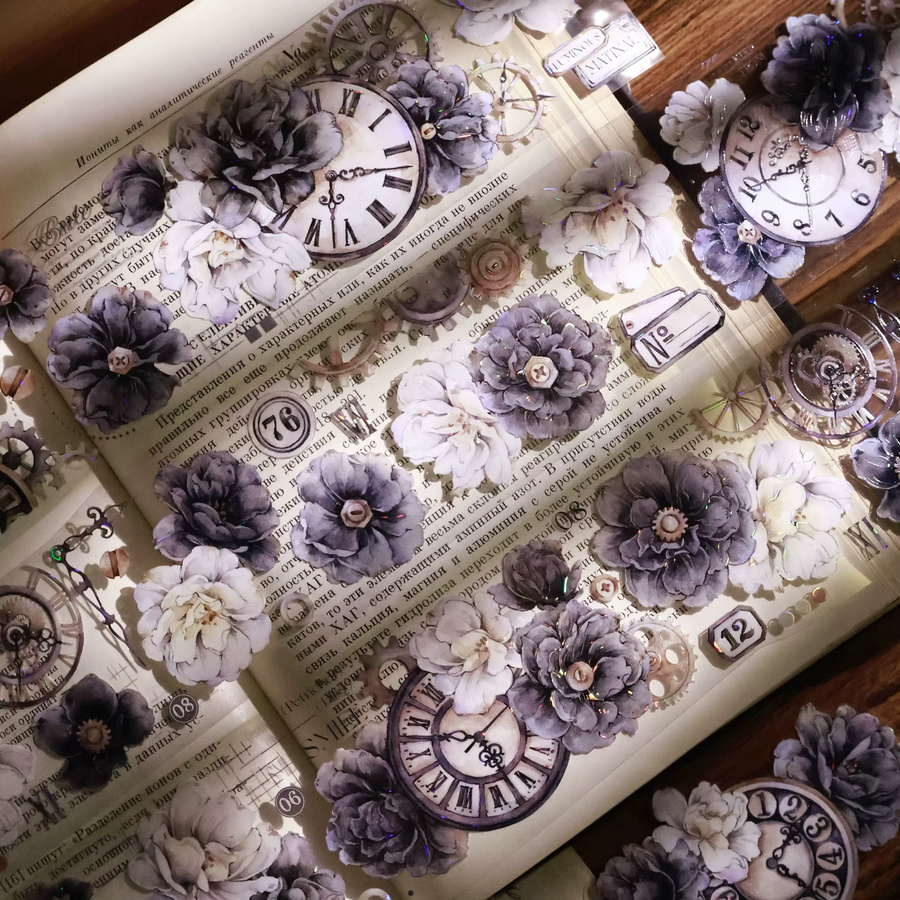 YiEr Studio Washi Tape Vintage Design mit grauen und weißen Blumen für Scrapbooking und DIY-Planer - Bild 5