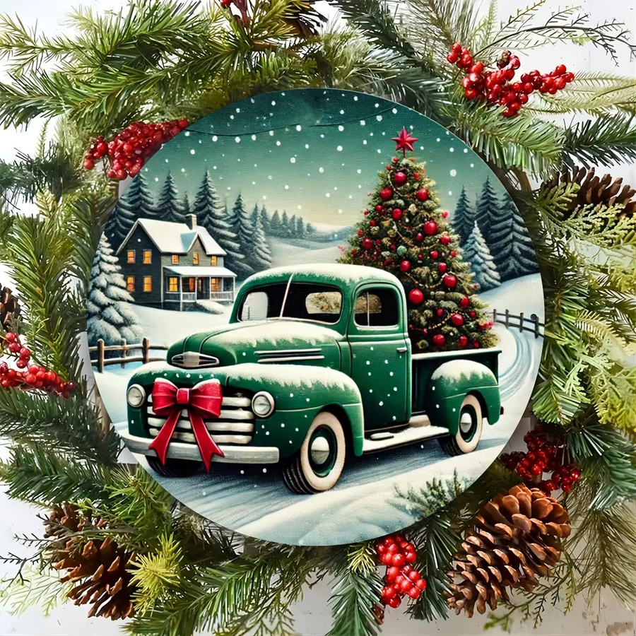 Potdemiel Weihnachts-Truck Aluminium-Wandkunst, runde Metallplakette in Schwarz und Multicolour, Durchmesser: 20,3 cm - Bild 4