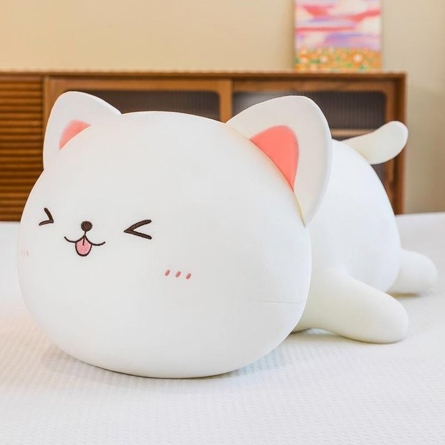Yiran toy Kawaii Katze Plüschtier, Liegende Katzenkissen, 40cm, Weiß - Bild 1