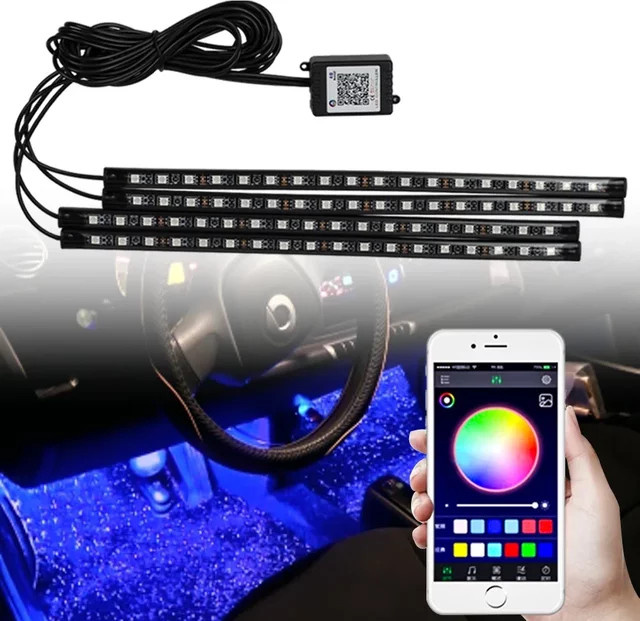 WUMFIRE RGB Neon-Auto-Innenraum-Umgebungsbeleuchtung mit 48 LEDs, App- und Fernbedienung-Steuerung, Multicolour USB-Fußlicht für dein Fahrzeug - Bild 1