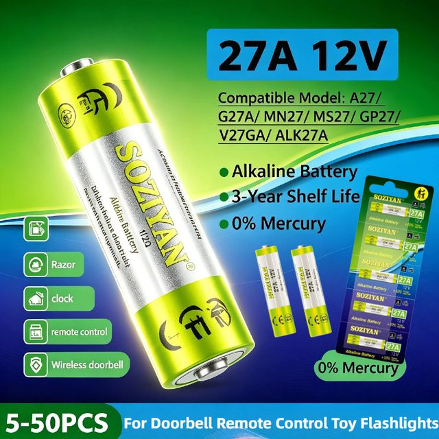 NDNNAS 27A 12V Alkaline-Batterie 35mAh Kompatibel mit MN27 MS27 A27 G27A Premium Knopfzellen - Bild 1