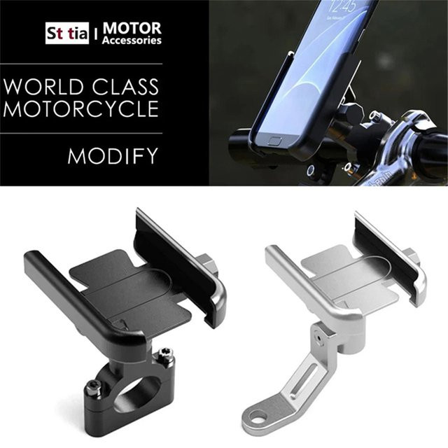 Motorrad und Fahrrad Handyhalterung für Rückspiegel und Lenker, kompatibel mit Xiaomi und iPhone, in Schwarz und Silber - Bild 1