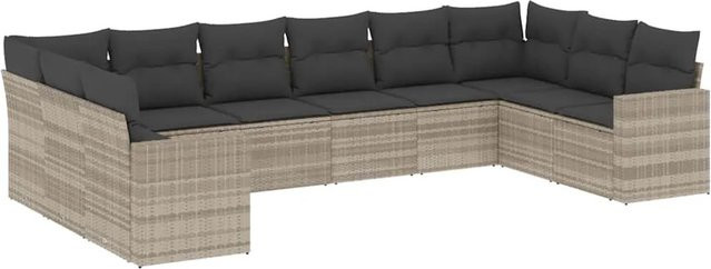 vidaXL 10-teilige Garten-Sofagarnitur in L-Form aus Poly-Rattan mit Kissen in Hellgrau - Bild 1